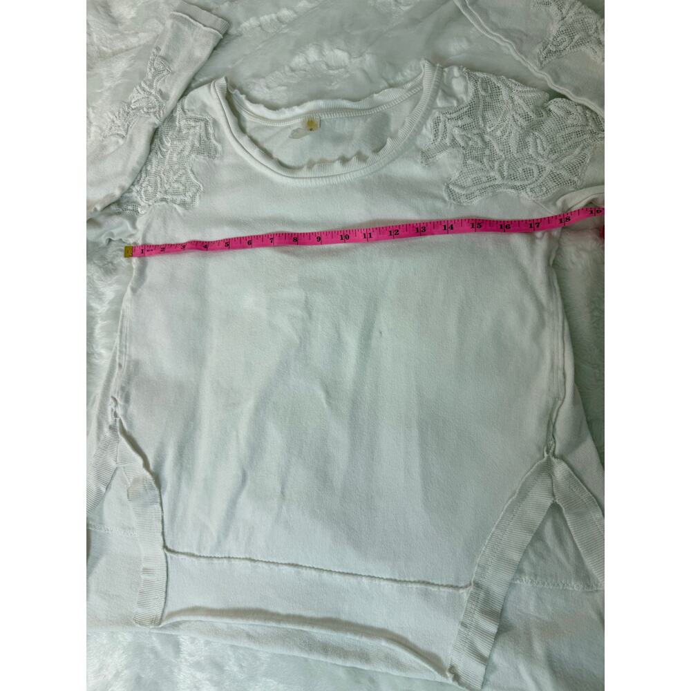 Free People Outer Sunset Ivory White Lace Insert Long Sleeve Boho Knit Top XS - Picture 15 of 16